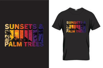 Mockup T-shirt sunsets and palm tree