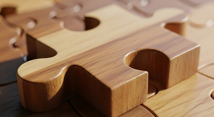 Close-up view of a light brown wooden jigsaw puzzle piece, showcasing the intricate grain and texture.