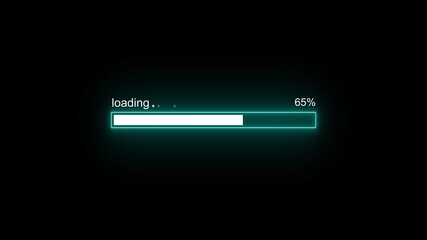 Abstract Futuristic Loading Bar Animation. Vertical Green Progress 0–98 percent on Black Background.