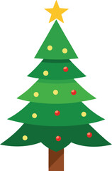Stylized Christmas Tree Illustration with Star Topper and Colorful Ornaments