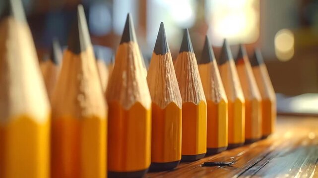 Row of Sharpened Pencils: Education and Creativity Concept