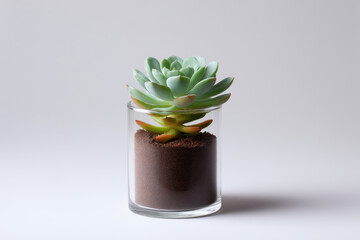 minimalist terrarium featuring succulent in transparent container on clean white background
