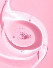 Pink liquid swirls with air bubbles