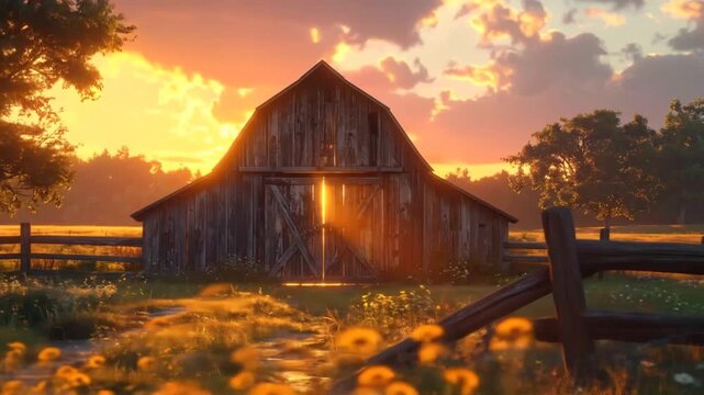 Rustic Barn at Sunset: Golden Hour in the Countryside