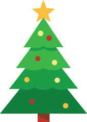 Stylized Christmas Tree Illustration with Star Topper and Colorful Ornaments