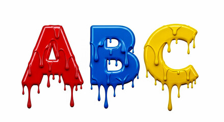 Three bold, brightly colored letters A, B, and C are depicted with a realistic dripping paint effect, creating a dynamic and visually engaging composition.