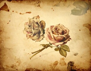 Two faded roses on aged parchment
