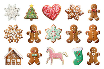 Fototapeta premium PNG Festive gingerbread cookies assortment, element set on transparent background