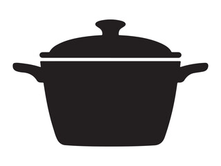 Obraz premium Black silhouette of a cooking pot with steam rising isolated on white background