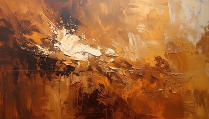 Abstract painting in warm earthy tones.  Textured, layered brushstrokes create a dynamic composition