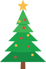 Stylized Christmas Tree Illustration with Star Topper and Colorful Ornaments