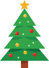 Stylized Christmas Tree Illustration with Star Topper and Colorful Ornaments