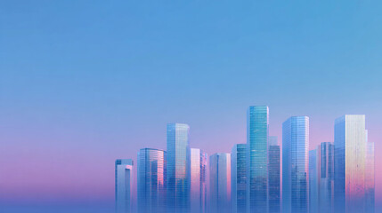 Obraz premium 朝焼けに輝く未来都市の高層ビル群