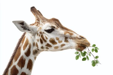 Naklejka premium Majestic Giraffe Grazes Stunning Studio Portrait Captures the Grace and Elegance of an African Animal