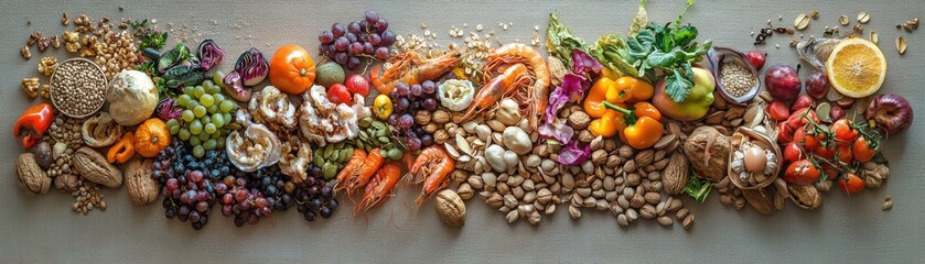 Healthy colorful fresh fruits and vegetables flat lay