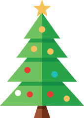 Stylized Christmas Tree Illustration with Star Topper and Colorful Ornaments