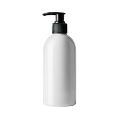 White plastic pump bottle, smooth surface, black cap