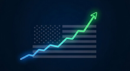Vibrant glowing chart illustrating robust economic growth and a positive financial trajectory for the United States, symbolizing national prosperity.