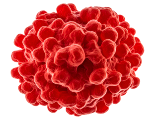 red virus particle 3d illustration with knobby surface texture, medical science concept on isolated background