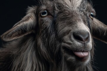 Fototapeta premium Goat making a playful expression while sticking its tongue out