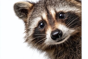 Playful Raccoon Peeking from Behind a Branch A CloseUp Studio Portrait Capturing Mischief and Curiosity