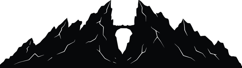 Dramatic mountain arch silhouette majestic peak landscape adventure exploration vector © Mohim