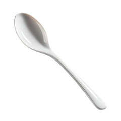 A plain white plastic spoon, angled slightly