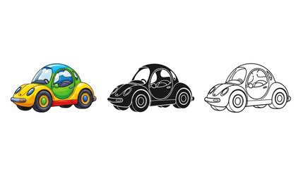 Vector illustration toy cars on transparant background with silhoutte and outline art