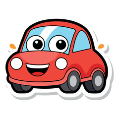 Cute red cartoon car sticker illustration.