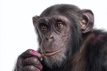Insightful Studio Portrait of a Social Chimpanzee Utilizing a Tool A Powerful Demonstration of Intelligence and
