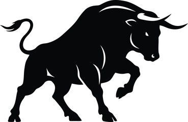 Powerful black bull silhouette aggressive charging pose vector art vector
