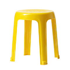 A bright yellow plastic stool with three legs