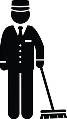 Bellhop uniformed staff member sweeping floor service hotel hospitality icon vector