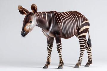Stunning Studio Portrait of a Unique Okapi Closeup View of the Striped Forest Creature