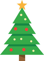 Stylized Christmas Tree Illustration with Star Topper and Colorful Ornaments