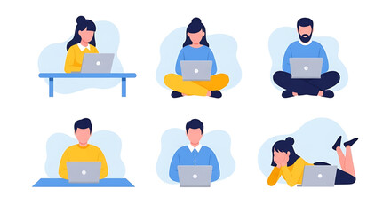 Business and technology illustrations. Concepts of web design and development, startup and online business, seo, app development, e-commerce, strategy and planning, communication.