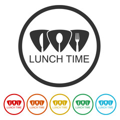 Obraz premium Lunch time with cutlery icon. Set icons in color circle buttons