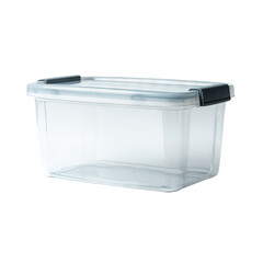 Clear plastic storage bin with gray handles