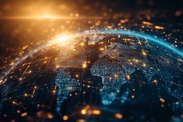 Blockchain technology futuristic hud interface featuring world globe