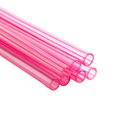 Bundled, translucent, pink plastic tubes