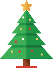 Stylized Christmas Tree Illustration with Star Topper and Colorful Ornaments