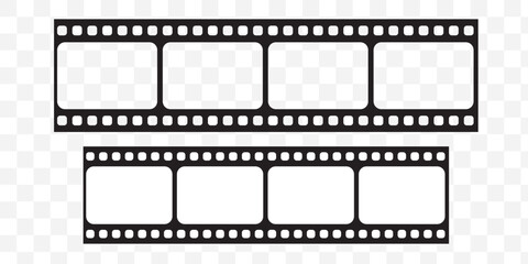 Long vector Film strip icon isolated on a transparent background. Pattern of photo film strip frame, Video Film strip roll, Vector illustration