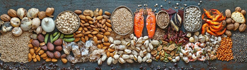 Variety of Seeds, Nuts, and Spices Spread Flat Lay