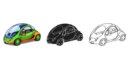 Vector illustration Cute Cartoon bubble car  Full Color, Silhouette, and Outline Style