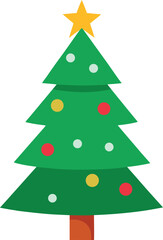 Stylized Christmas Tree Illustration with Star Topper and Colorful Ornaments