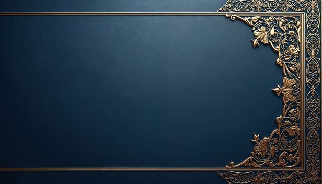 Elegant navy blue background with ornate gold border. Textured surface offers classic decorative geometric motif. Perfect for invitations, flyers, posters, cards, banners, presentations, book covers, - Powered by Adobe