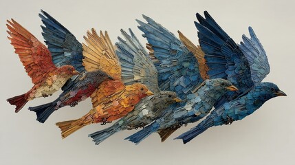 A Surrealist Flock A Dreamlike Vision of Birds in Flight Evoking Wonder and Intrigue through Abstract Forms and