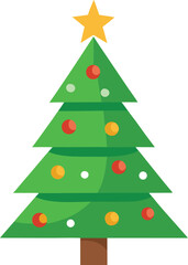 Stylized Christmas Tree Illustration with Star Topper and Colorful Ornaments