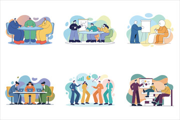 Obraz premium Business people activities set flat illustration