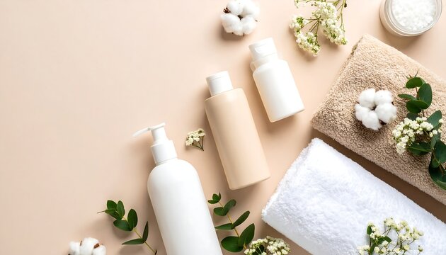 Spa products, towels, flowers